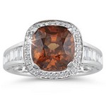 Orangy Brown Zircon & Diamond Ring 18kt White Gold