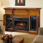 Electric Fireplace And Mantel Surround W/ Built In Wine Storage And Cooler